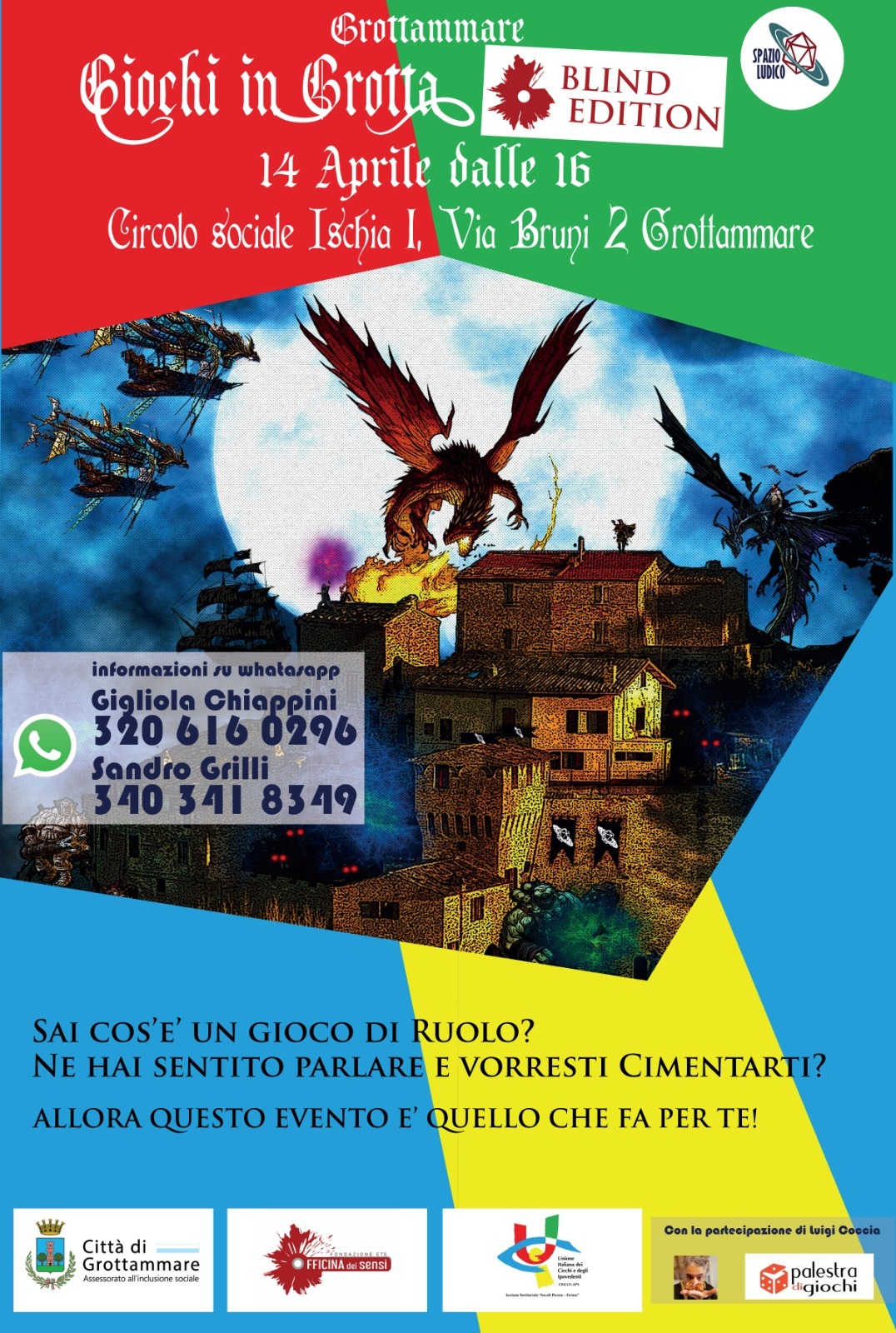 Locandina dell'evento a Grottammere del 14 Aprile 2024 per giocare insieme con i giochi di ruolo